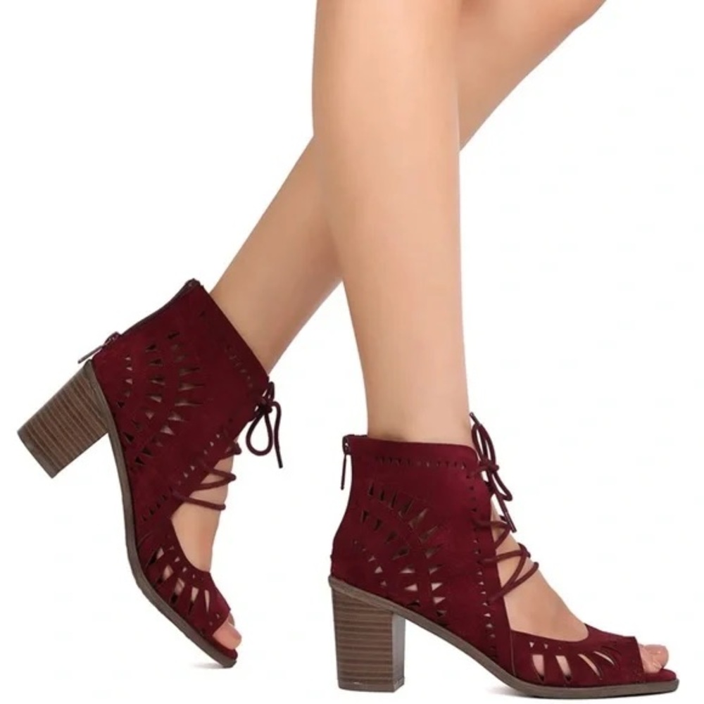 Breckelles maroon peep toe lace up shoes - Picture 1 of 5